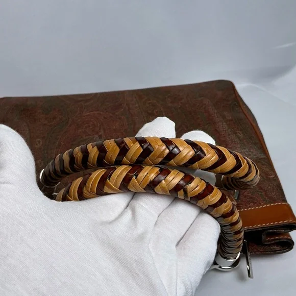 RARE Entro Paisley Handbag Satchel Satin Braided handles Fuchsia Lining vintage - Picture 14 of 16